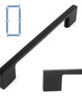 Wide Foot Cabinet Bar Pull In Matte Black 5 Inch 128mm Screw Spacing Solid Metal Hardware, 10 Pack shown with screws