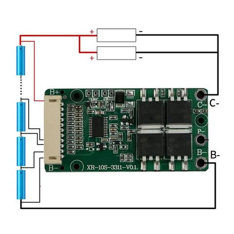 No Sweat Setup BMS 10S 36V 15A Li Ion Battery Management System PC Board with connections for e-scooter and e-bike battery.
