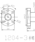 Engineering drawing of SFU1204 Ball Screw Nut With Flange, 12mm Diameter, 4mm Pitch, showing dimensions and specifications