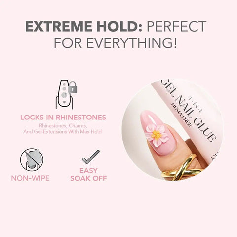 4 In 1 Gel Nail Glue HEMA Free Easy Application Multi Use Builder Gel For Gelly Tip Adhesion Rhinestones 3D Nail Art Non Wipe Soak Off