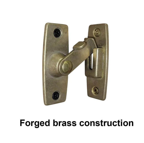 Close-up of Beefy 2.5 Inch Forged Solid Brass Door Latch 1 Pack For 90 Degree Right Angle Doors And Windows, Antique Brass Finish
