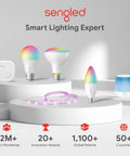 Display of Sengled Zigbee Smart Light Bulbs With Hub Required Dope Color Changing A19 60W Equivalent and smart hub.