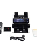 Built Tight Touch Screen Cash Counter Handling Mixed Denominations And Authenticating Global Notes For Busy Merchants Alongside An Integrated Display Printer And No Sweat Error Tracking with accessories and display.