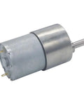 Top Shelf DC Gear Motor Packed With High Torque Steel Gears Runs Smooth As Butter At 6V Or 24V, showing steel body, compact size.