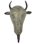 Rock Solid Six Piece Brass Bull Wall Hooks Hella Heavy Duty Coat Rack Key Hook Rustproof Towel Hanger For Bathroom Mudroom Garage Farmhouse And Kitchen Walls Antique brass bull hook with decorative detailing.