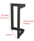 Heavy Duty Metal Leg Assemblies Industrial Steel Tube Supports For Custom Coffee And Dining Desk Projects Mounting Bolts Included Paintable Rust Proof Base side view displaying dimensions and square tube size.