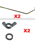 Components of 20 Lb RV Propane Tank Mount Holder Bracket Kit For Coleman Fleetwood Pop Up Campers: 2 hook rods, wing nuts, washers.