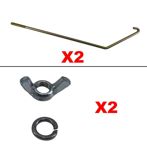 Components of 20 Lb RV Propane Tank Mount Holder Bracket Kit For Coleman Fleetwood Pop Up Campers: 2 hook rods, wing nuts, washers.