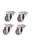 4 Piece Heavy Duty Furniture Casters Set, Soft Rubber Swivel Wheels With White Stems And Silver Rollers, 80kg Capacity