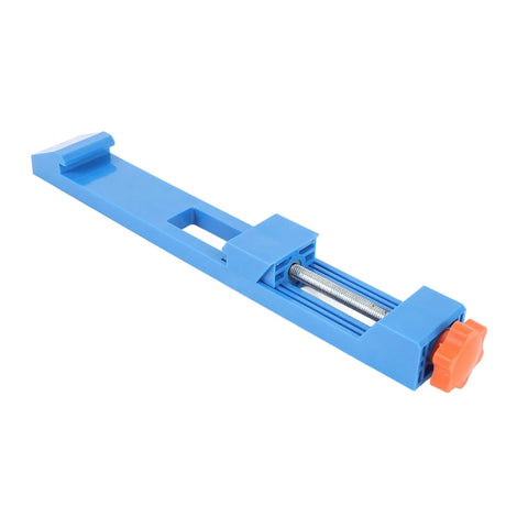 Heavy Duty Circular Saw Base Guide Rail With Adjustable Clamp For 4 To 6 Inch Saws, blue plastic clamp with orange knob.