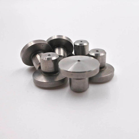 Waterjet outlet seat parts, metal discs with central holes, front view.