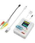 Upgraded LCR Meter Transistor Tester T7 TC T7 H with Graphical LCD, probe cables, and components for testing.