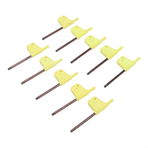 Solid 10-Piece Torx Screwdriver Set With Red Handles Featuring T5 To T20 Star Bits Perfect For Fixing Electronics Auto And Home Appliances Made Of Durable Steel That Is Built To Last And Ready For Any Heavy Lifting Job You Got. 10 yellow bit tools on white