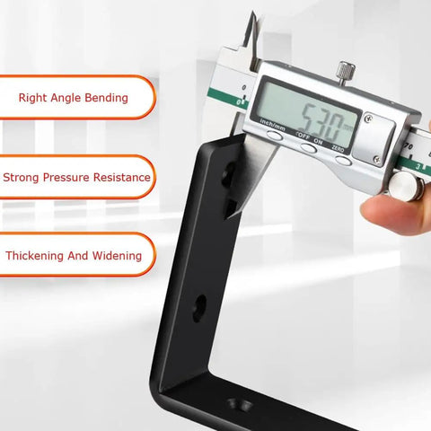 Legit Heavy Duty L Shape Shelf Brackets thickness measurement with caliper, showcasing strong pressure resistance design.