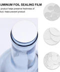 Premium Aluminum Foil Seal Gaskets for Plastic Bottles, silver round seals, snug fit for leak-proof storage.