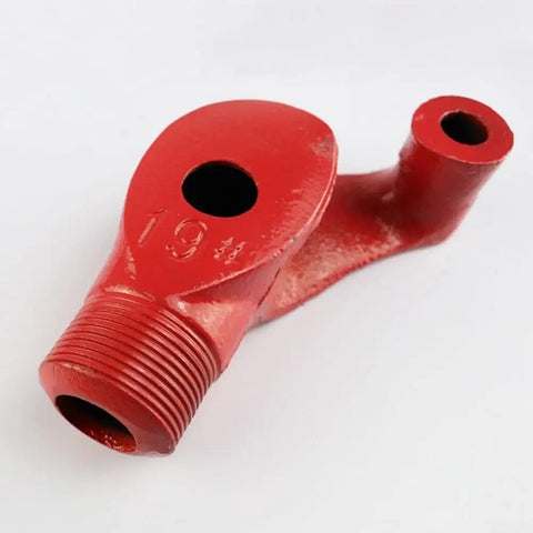 Kick Plumbing Projects With This Heavy Duty Manual Steel Pipe Bender! Red metal piece with threaded ends for plumbing use.