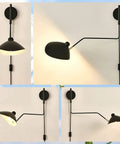 Industrial Black Plug In Swing Arm Wall Sconce With Adjustable Shade And E26 Socket On Off Switch Indoor Reading Light