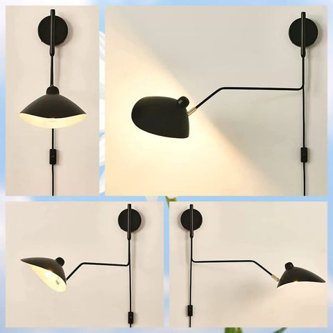 Industrial Black Plug In Swing Arm Wall Sconce With Adjustable Shade And E26 Socket On Off Switch Indoor Reading Light