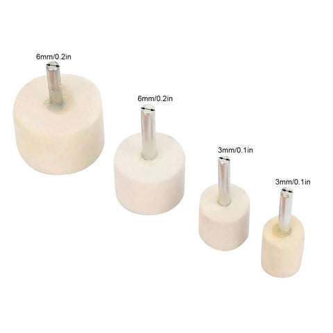 Total Game Changer Glass Scratch Remover Kit With 4 Heavy Duty Felt Buffing Wheels And 230 Grams Cerium Oxide Powder showing four felt buffing wheels with different sizes.