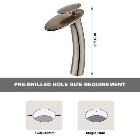 Brushed Nickel Waterfall Bathroom Faucet With Single Handle And Single Hole Brass Lavatory Vessel Faucet Spa Vibe