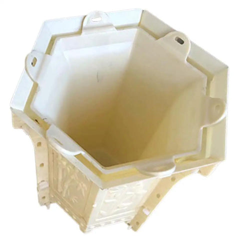 Top view of a white hexagonal flower pot mold for epoxy resin and concrete, part of a DIY home decor craft mold set for plant pots.