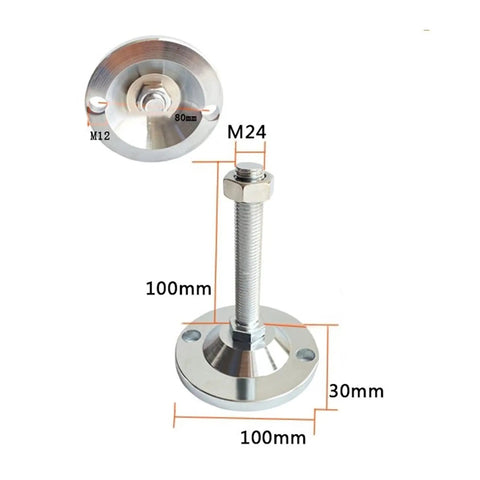 4 Pack Adjustable Furniture Feet For Machinery Leveling With Swivel Levelers Heavy Duty Carbon Steel Anti Corrosion Capable Of Load Up To 3 To 3.5 Tons Easy To Install And Adjust For Tables Chairs Shelves Workbenches And Industrial Equipment. M24 leveling foot, 100mm base, 100mm height, M12 insert