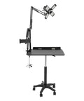 Smooth Rolling Adjustable Height Tattoo Workstation With Bright Led Panel And Smart Storage Rack For Your Professional Mobile Art Studio Daily Grind And Heavy Duty Gear, black cart with LED light and tablet dock.