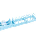 On The Go Foldable Tape Dispenser Set Includes 2 Plastic Portable Tape Holders, blue, unfolded with roll loaded.