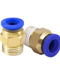 Pneumatic Air Connector Fittings Kit With 4 6 8 10 12mm Male Threads And Quick Connects showing two brass fittings with blue connectors