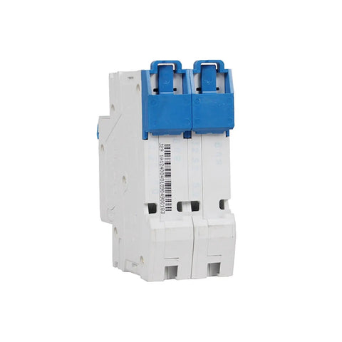 2P Miniature Circuit Breaker NB1-63 Series 2A To 63A, C Curve, low voltage DIN rail mount, shown in front view, CE certified, modular design