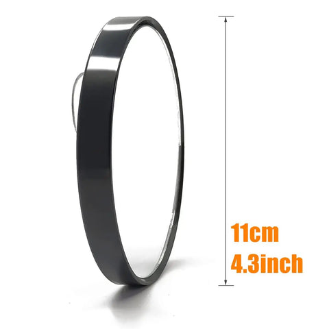 Side view of 10X Magnifying Makeup Mirror With Stainless Steel Tweezers Portable Round Mirror Travel Set, black, 4.3 inch diameter.