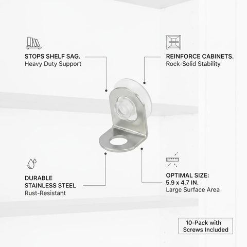 Heavy Duty L Shaped Stainless Steel Corner Brackets For Shelves And Cabinets 5.9 x 4.7 Inch Right Angle Supports image with dimensions