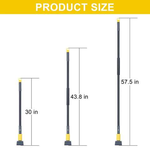 Heavy Duty Metal Mop Handle 58 Inch Industrial Mop Stick With Jaw Clamp Grip product size comparison, 30 to 57.5 inches