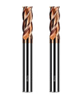 Two Piece 3/8 Inch Carbide End Mill Bits Set With Four Flutes, Two And A Half Inch Overall Length, 3/8 Inch Shank, For Alloy Steel Hardened Steel Copper Cast Iron, CNC Friendly