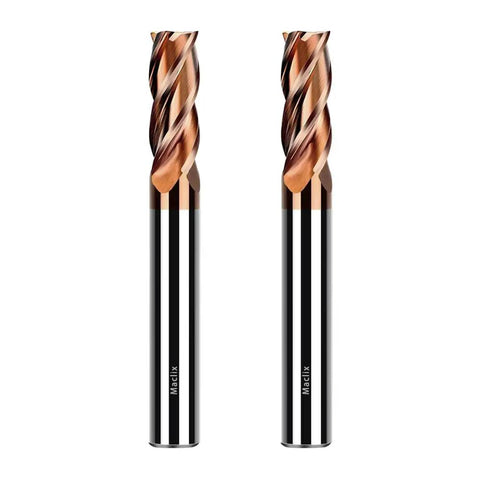Two Piece 3/8 Inch Carbide End Mill Bits Set With Four Flutes, Two And A Half Inch Overall Length, 3/8 Inch Shank, For Alloy Steel Hardened Steel Copper Cast Iron, CNC Friendly