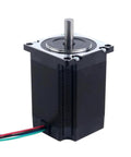 Front view of NEMA 23 stepper motor with 8mm shaft, 57x57x76mm, black housing and four-wire cable