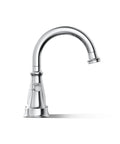 Side view of Bellera Two Handle Centerset Bathroom Sink Faucet Polished Chrome 1.0 GPM Corrosion Resistant Ceramic Disc Valves Leaks Free Hot Cold Control Spout Reach 132 Mm