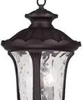 Oxford 3 Light Outdoor Hanging Lantern In Bronze Finish With Clear Water Glass for Exterior Porch or Patio, chain-hung view.