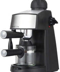 Top Shelf Espresso Coffee Machine With Quick Steam Milk Frother For Creamy Cappuccinos And Bold Lattes Compact Five Bar Brewer showing black design and glass tank.