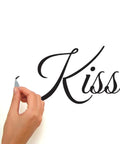 Applying Always Kiss Me Goodnight Black Quote Peel And Stick Wall Decal Vinyl on white wall