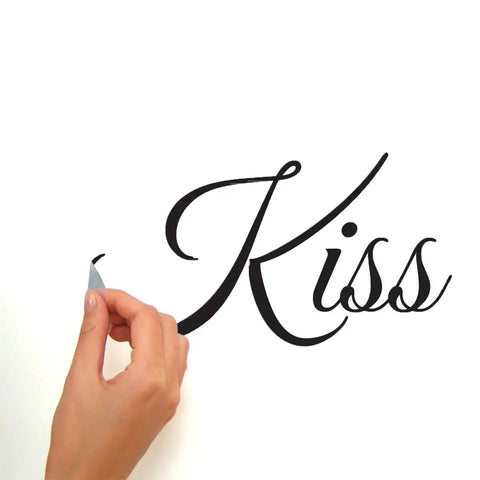 Applying Always Kiss Me Goodnight Black Quote Peel And Stick Wall Decal Vinyl on white wall