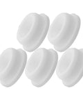 Silicone Bathtub Seal Plug for 30-31mm White 5pcs Round Openings, five white round silicone hole plugs laid out.
