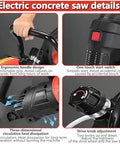 Heavy Duty 16 Inch Wet Saw With Intelligent Water Pump And Dust Control Gear For Concrete Stone And Rebar Walls Electric Groove Machine built with ergonomic handle and one-touch start features.