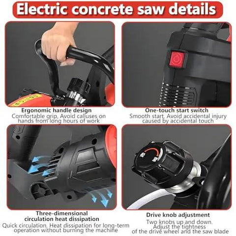 Heavy Duty 16 Inch Wet Saw With Intelligent Water Pump And Dust Control Gear For Concrete Stone And Rebar Walls Electric Groove Machine built with ergonomic handle and one-touch start features.