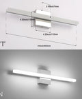 24 Inch LED Vanity Light Bar Over Mirror For Bathroom With Dope Chrome Finish, 14W, Cool White 6000K, illuminated and unlit view.