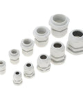 Adjustable Cable Glands Kit 36Pcs 3 To 21mm Waterproof IP68 Nylon Plastic Lock Nut Connectors arrayed in size order