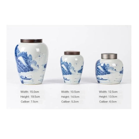 Ceramic Airtight Tea Canister With Heavy Duty Wooden Lid For Loose Leaf Stashing And Coffee Bean Storage Artisan Handpainted Kitchen Jar trio of sizes