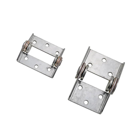 Two stainless steel damping torque door hinges with screw holes and rollers