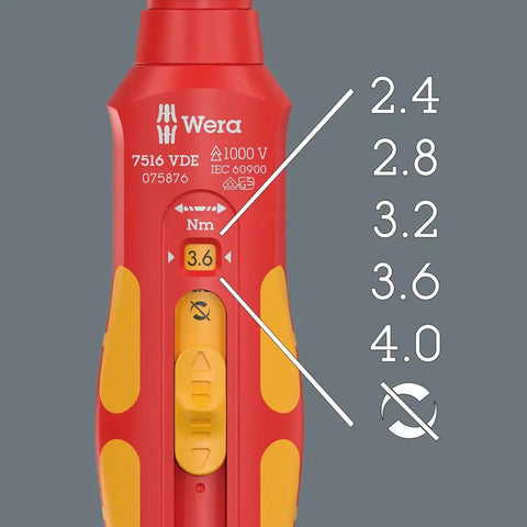 7516 VDE Kraftform Safe Torque Speed Torque Screwdriver With Five Preset Torque Values 2.4 2.8 3.2 3.6 4.0 Nm display