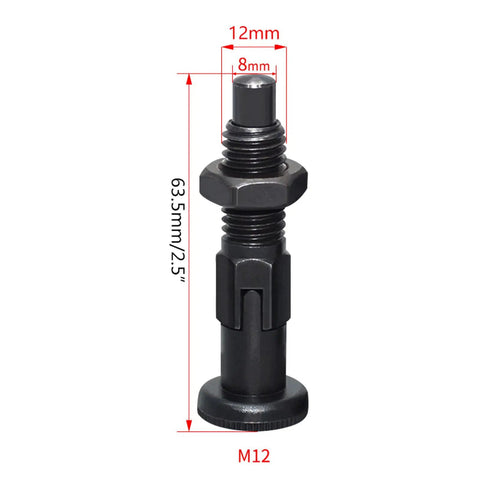 Rock Solid Locking Knob Plunger With Self Retaining Spring Indexing Pin Carbon Steel build 63.5mm long for machine shop use.
